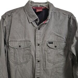 Indian Motorcycle Button Down Shirt Mens Sm Grey Cotton Twill Moto Biker Rugged
